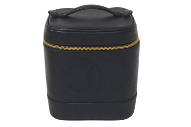 極美品 CHANEL シャネル バニティ ハンドバッグ ブラック キャビアスキン 3番台 ココマーク ロゴ 小物入れ ゴールド金具 中古 4c075279