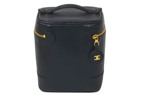 極美品 CHANEL シャネル バニティ ハンドバッグ ブラック キャビアスキン 3番台 ココマーク ロゴ 小物入れ ゴールド金具 中古 4c075279