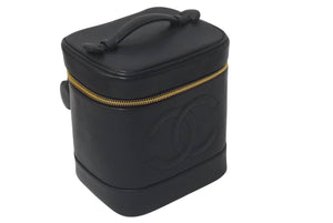 極美品 CHANEL シャネル バニティ ハンドバッグ ブラック キャビアスキン 3番台 ココマーク ロゴ 小物入れ ゴールド金具 中古 4c075279