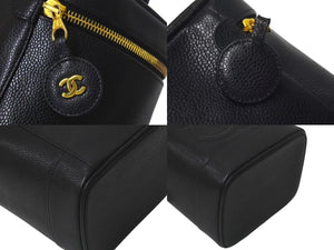 極美品 CHANEL シャネル バニティ ハンドバッグ ブラック キャビアスキン 3番台 ココマーク ロゴ 小物入れ ゴールド金具 中古 4c075279