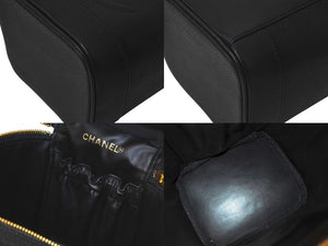 極美品 CHANEL シャネル バニティ ハンドバッグ ブラック キャビアスキン 3番台 ココマーク ロゴ 小物入れ ゴールド金具 中古 4c075279