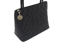 Load image into Gallery viewer, 新品同様 CHANEL シャネル 復刻トートバッグ ハンドバッグ ６番台 キャビアスキン ブラック ココマーク ロゴ 鞄 シルバー金具 中古 4c075291