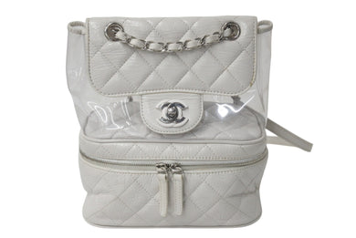 CHANEL シャネル チェーンバックパック リュック 26番台 ココマーク キルティング バニティ型 ホワイト クリア 美品 中古 4c075302