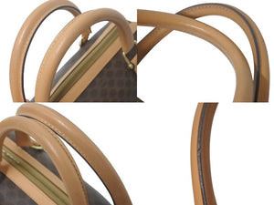 CELINE セリーヌ マカダム柄 ハンドバッグ ベージュ ブラウン PVC レザー ミニボストン ロゴ 鞄 ゴールド金具 美品 中古 4c075304