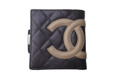 極美品 CHANEL シャネル カンボンライン 二つ折り財布 9番台 ココマーク キルティング オレンジ ブラウン 中古 4c075320