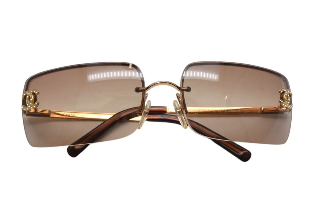 CHANEL シャネル リムレス サングラス 4104-B c.125/13 サイズ62□15 120 ココマーク ラインストーン グラデーション 美品 中古 4c075342