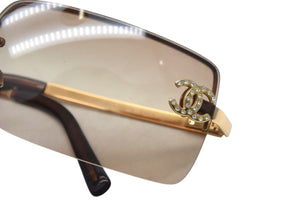 CHANEL シャネル リムレス サングラス 4104-B c.125/13 サイズ62□15 120 ココマーク ラインストーン グラデーション 美品 中古 4c075342