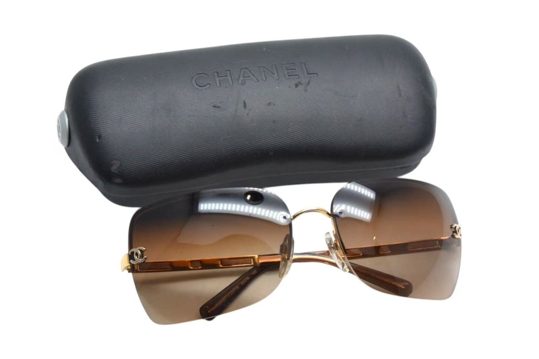 CHANEL シャネル リムレス サングラス 4112 c.292/13 サイズ65□16 120 ココマーク ブラウン ゴールド 美品 中古 4c075345