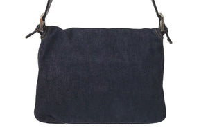 FENDI フェンディショルダーバッグ マンマバケット デニムブルーシルバー コットン金具シルバー 美品 中古 4c075365 