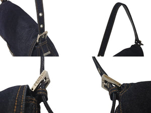 FENDI フェンディショルダーバッグ マンマバケット デニムブルーシルバー コットン金具シルバー 美品 中古 4c075365 