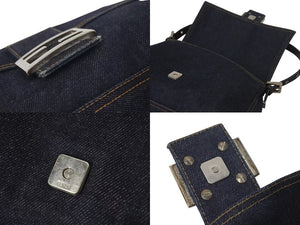 FENDI フェンディショルダーバッグ マンマバケット デニムブルーシルバー コットン金具シルバー 美品 中古 4c075365 