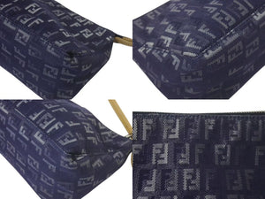 極美品 FENDI フェンディ ハンドバッグ ズッキーノ ワンショルダーバッグ ネイビー コットンキャンバス レザー シルバー金具 中古 4c075367 