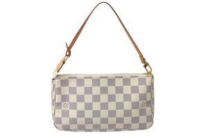 極美品 LOUIS VUITTON ルイヴィトン ポシェット アクセソワール アクセサリーポーチ N51986 ダミエ アズール ホワイト 中古 4c075368