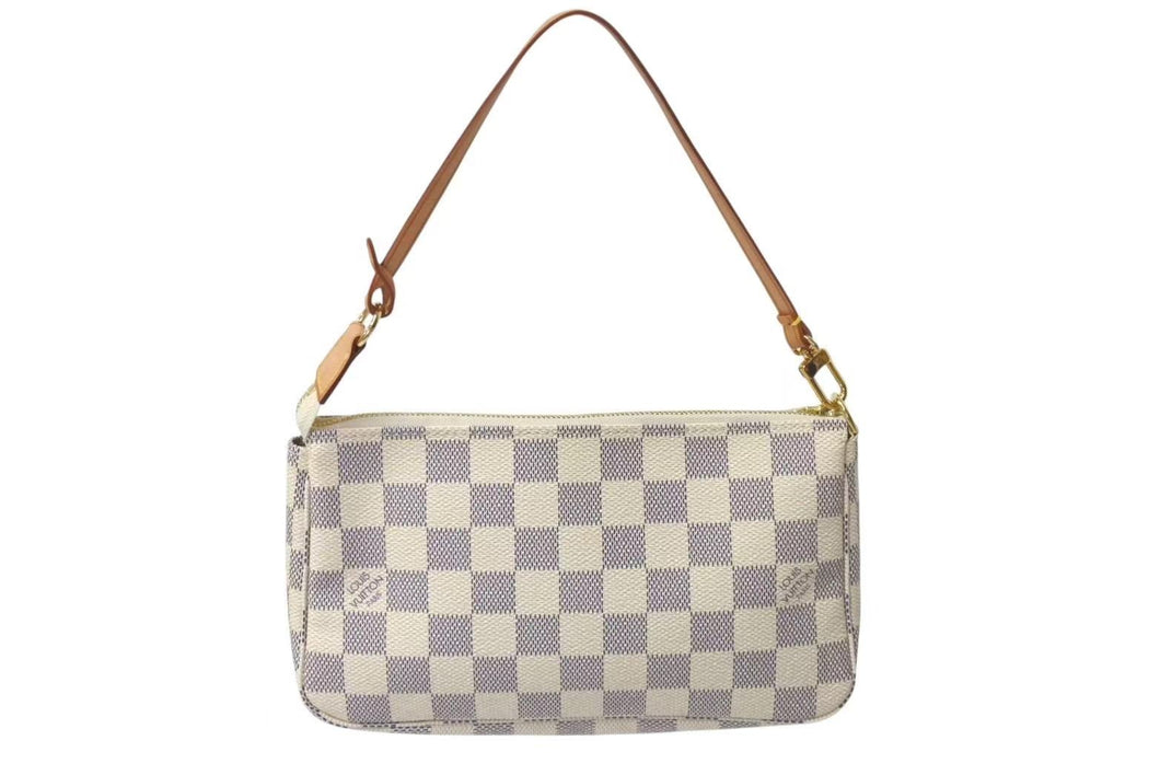 極美品 LOUIS VUITTON ルイヴィトン ポシェット アクセソワール アクセサリーポーチ N51986 ダミエ アズール ホワイト 中古 4c075368