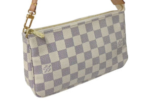 極美品 LOUIS VUITTON ルイヴィトン ポシェット アクセソワール アクセサリーポーチ N51986 ダミエ アズール ホワイト 中古 4c075368