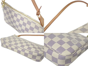 極美品 LOUIS VUITTON ルイヴィトン ポシェット アクセソワール アクセサリーポーチ N51986 ダミエ アズール ホワイト 中古 4c075368