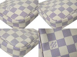 極美品 LOUIS VUITTON ルイヴィトン ポシェット アクセソワール アクセサリーポーチ N51986 ダミエ アズール ホワイト 中古 4c075368