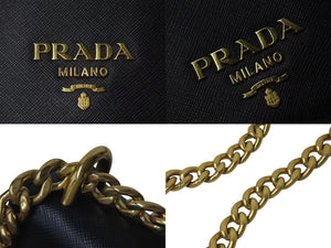 極美品 PRADA プラダ サフィアーノ チェーンショルダーバッグ 1BD133 ブラック レザー ゴールド金具 中古 4c075375