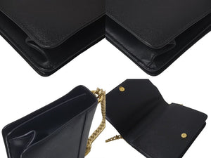 極美品 PRADA プラダ サフィアーノ チェーンショルダーバッグ 1BD133 ブラック レザー ゴールド金具 中古 4c075375