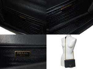 極美品 PRADA プラダ サフィアーノ チェーンショルダーバッグ 1BD133 ブラック レザー ゴールド金具 中古 4c075375