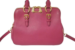極美品 MIUMIU ミュウミュウ Mandras マンドラス 2WAYS ハンドバッグ ピンク レザー RL0058 ゴールド金具 中古 4c075377