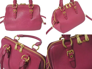 極美品 MIUMIU ミュウミュウ Mandras マンドラス 2WAYS ハンドバッグ ピンク レザー RL0058 ゴールド金具 中古 4c075377