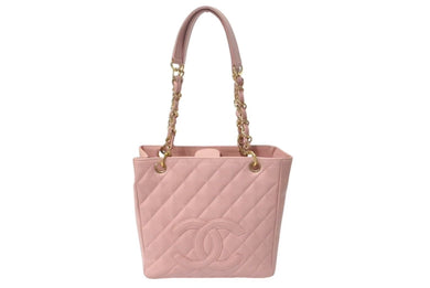 CHANEL シャネル PST チェーントートバッグ A50994 キャビアスキン ココマーク 7番台 ピンク ゴールド金具 美品 中古 4c075383