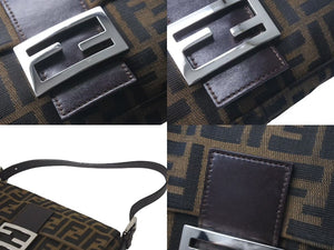 FENDI フェンディ マンマバケット ワンショルダーバッグ ズッカ柄 コットンキャンバス レザー シルバー金具 ブラウン 美品 中古 4c075385 