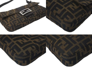 FENDI フェンディ マンマバケット ワンショルダーバッグ ズッカ柄 コットンキャンバス レザー シルバー金具 ブラウン 美品 中古 4c075385 