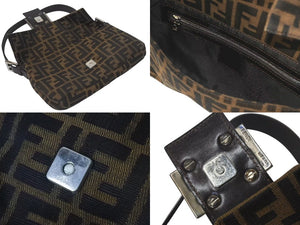 FENDI フェンディ マンマバケット ワンショルダーバッグ ズッカ柄 コットンキャンバス レザー シルバー金具 ブラウン 美品 中古 4c075385 