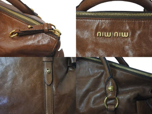 MIUMIU ミュウミュウ 2WAYS サイドリボンハンドバック ブラウン レザー RT0438 ゴールド金具 美品 中古 4c075387
