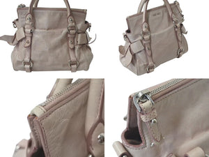 MIUMIU ミュウミュウ Side Ribbon Bag サイドリボンハンドバッグ ベージュ レザー RT0438 シルバー金具 美品 中古 4c075389