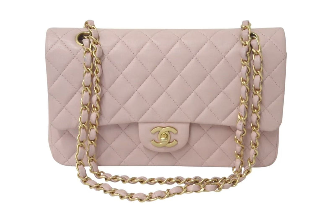 CHANEL シャネル マトラッセ25 Wチェーンショルダーバッグ A01112 ココマーク ラムスキン Wフラップ ピンク 美品 中古 4c075390