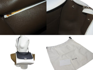 CELINE セリーヌ トラペーズ ハンドバッグ 169543 ブラック ホワイト カーキグリーン カーフスキン シルバー金具 美品 中古 4c075391