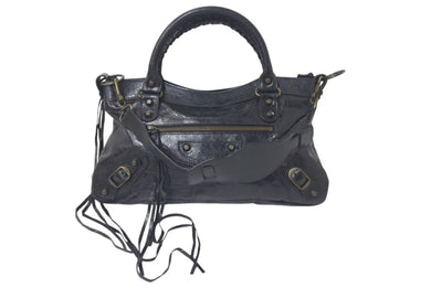 BALENCIAGA バレンシアガ ショルダーバッグ ザ ファースト シティーバック ブラック レザー 103208 美品 中古 4c075392