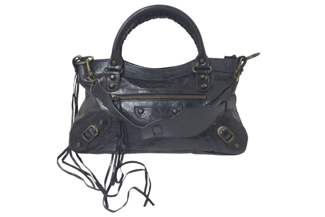 BALENCIAGA バレンシアガ ショルダーバッグ ザ ファースト シティーバック ブラック レザー 103208 美品 中古 4c075392