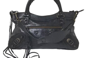 BALENCIAGA バレンシアガ ショルダーバッグ ザ ファースト シティーバック ブラック レザー 103208 美品 中古 4c075392