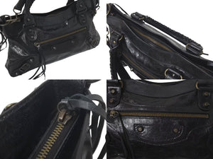 BALENCIAGA バレンシアガ ショルダーバッグ ザ ファースト シティーバック ブラック レザー 103208 美品 中古 4c075392