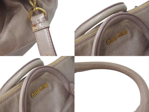MIUMIU ミュウミュウ ハンドバッグ サイドリボンハンドバック ピンクベージュ レザー RT0438 ゴールド金具 美品 中古 4c075394