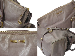 MIUMIU ミュウミュウ ハンドバッグ サイドリボンハンドバック ピンクベージュ レザー RT0438 ゴールド金具 美品 中古 4c075394