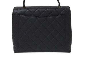 極美品 CHANEL シャネル ハンドバッグ 7番台 キャビアスキン ココマーク キルティング ブラック ゴールド金具 中古 4c075395