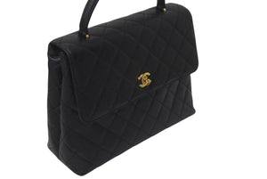 極美品 CHANEL シャネル ハンドバッグ 7番台 キャビアスキン ココマーク キルティング ブラック ゴールド金具 中古 4c075395