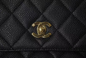 極美品 CHANEL シャネル ハンドバッグ 7番台 キャビアスキン ココマーク キルティング ブラック ゴールド金具 中古 4c075395