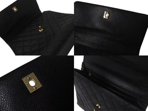 極美品 CHANEL シャネル ハンドバッグ 7番台 キャビアスキン ココマーク キルティング ブラック ゴールド金具 中古 4c075395