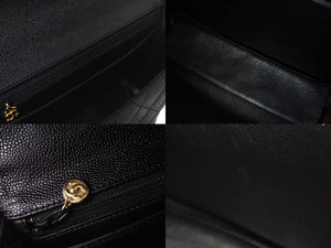 極美品 CHANEL シャネル ハンドバッグ 7番台 キャビアスキン ココマーク キルティング ブラック ゴールド金具 中古 4c075395