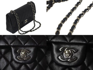 CHANEL シャネル マトラッセ 23cm Wチェーンショルダーバッグ Wフラップ 6番台 ラムスキン ココマーク ブラック 美品 中古 4c075396