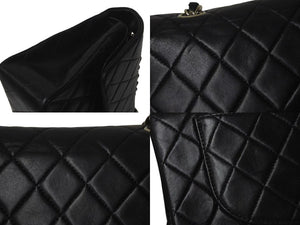 CHANEL シャネル マトラッセ 23cm Wチェーンショルダーバッグ Wフラップ 6番台 ラムスキン ココマーク ブラック 美品 中古 4c075396