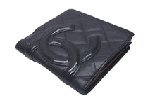 Load image into Gallery viewer, CHANEL シャネル カンボンライン 二つ折財布 10番台 ブラック ピンク ラムスキン A26720 美品 中古 4c075407