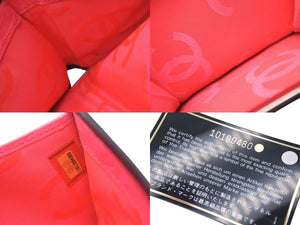 CHANEL シャネル カンボンライン 二つ折財布 10番台 ブラック ピンク ラムスキン A26720 美品 中古 4c075407