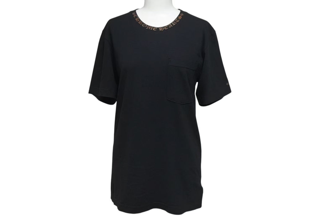 CHROME HEARTS クロムハーツ 半袖Ｔシャツ 前ポケット ロゴプリント ブラック ブラウン コットン 美品 中古 4c075419